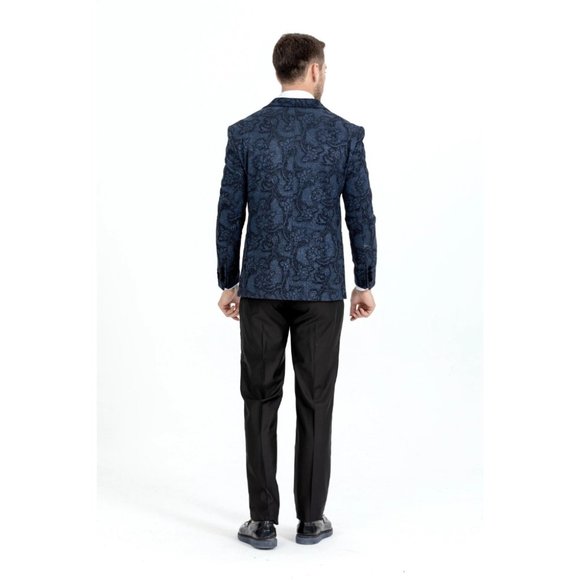 Derman Blue Floral Patterned Silvery Fabric Tuxedo - Picture 2 of 7